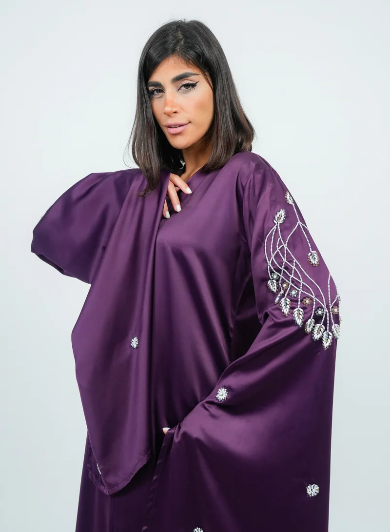 روزيت عباية فستان بنفسجي بأكمام طويلة مطرزة